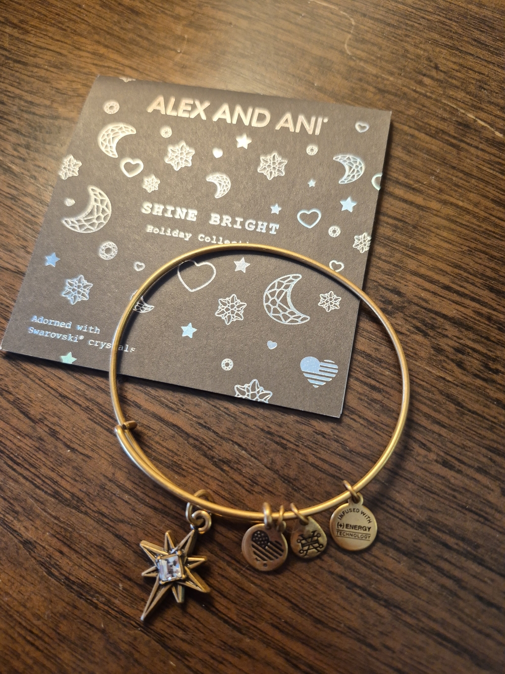 Alex+Ani Gold Star Charm Bangle Bracelet •Swarvoski Crystal• Holiday Collection